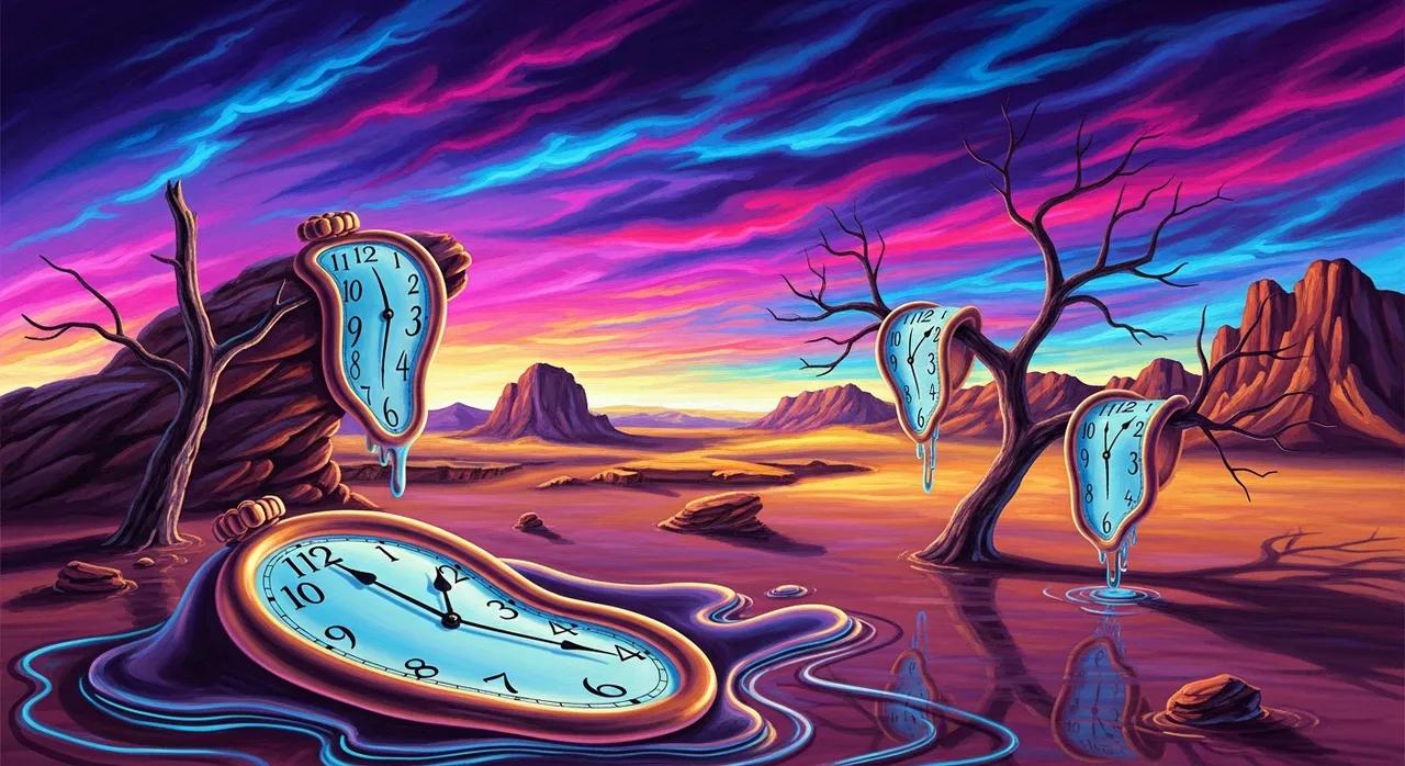 Surrealist melting clocks