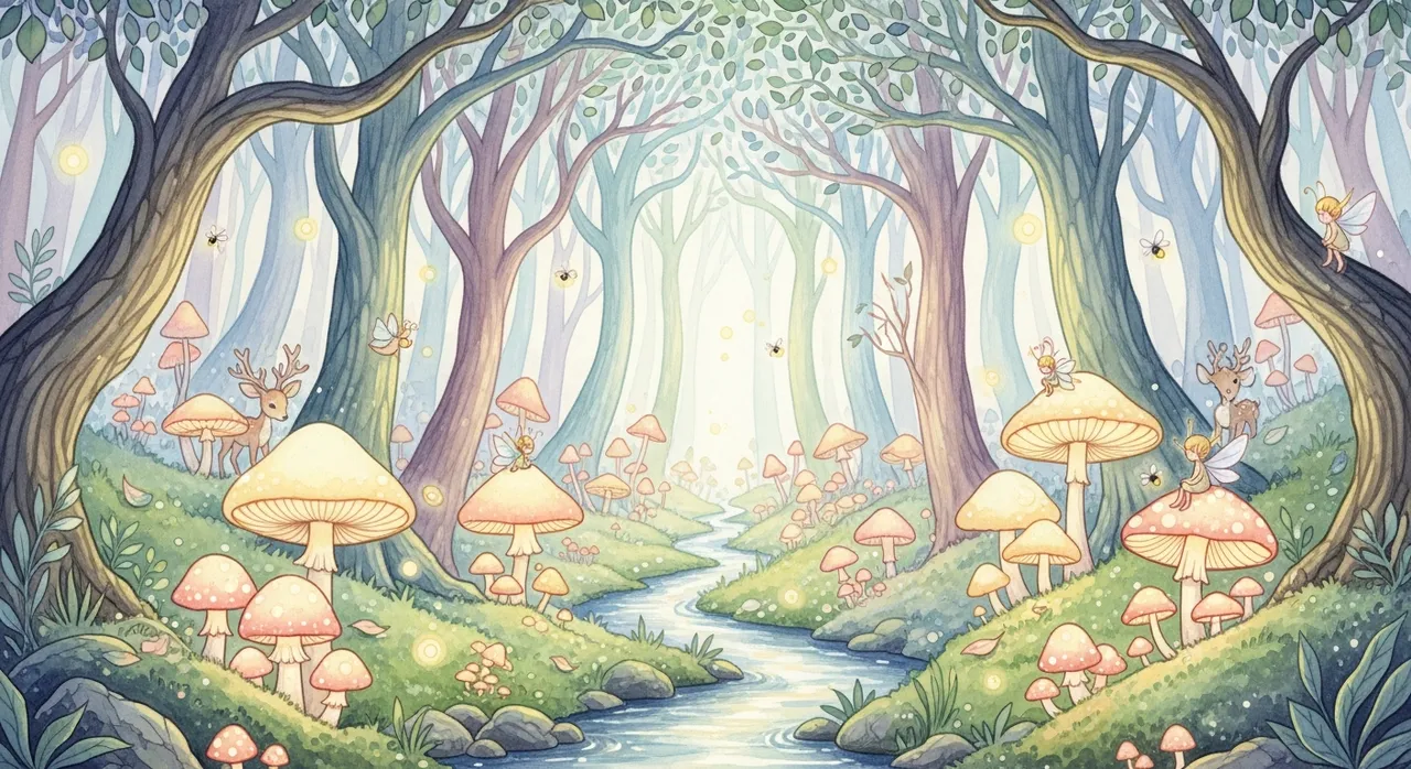 Magical glowing forest