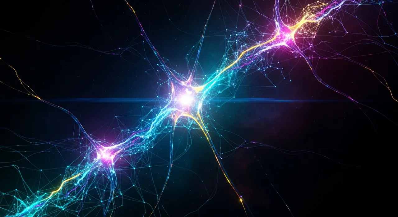 Abstract glowing neural network in deep space colors